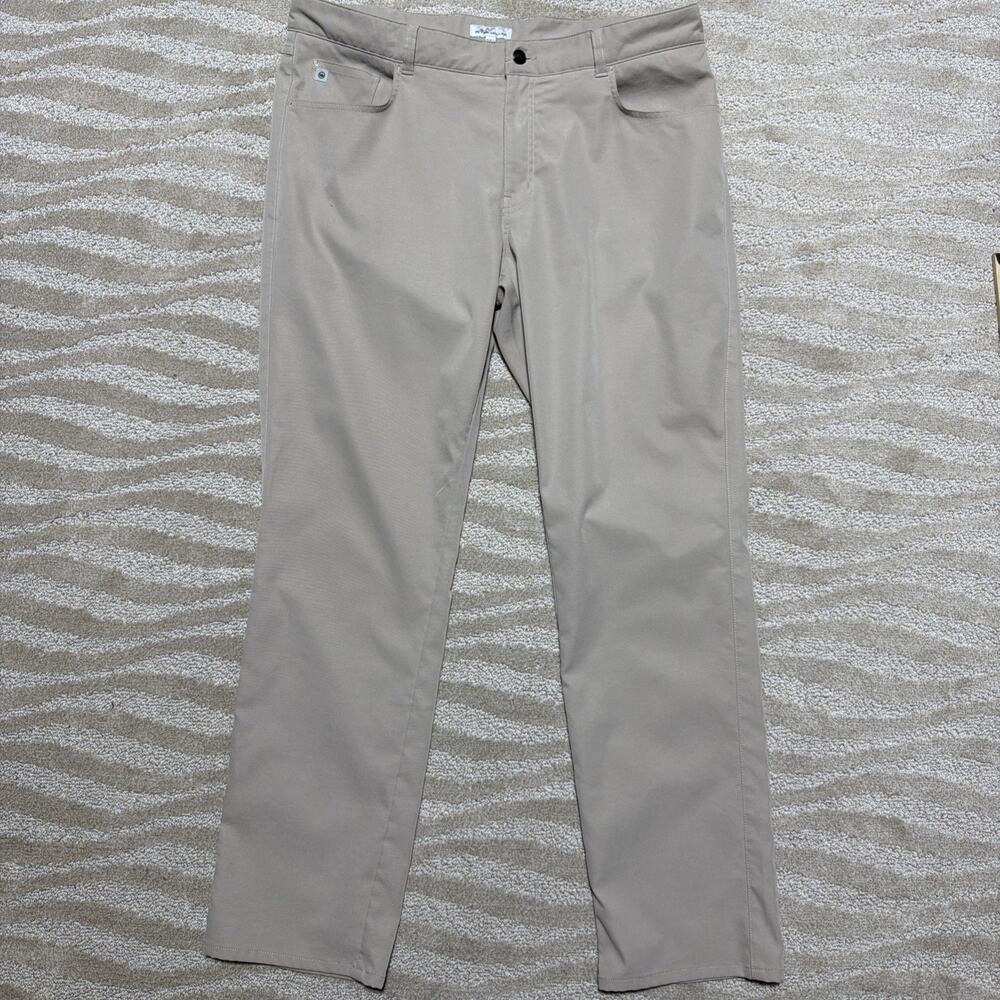 Peter Millar Performance Golf Pants Chino Men's 38X32 Flat Front Beige Khaki